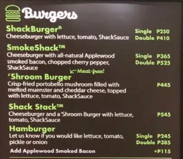 Menu For Shake Shack