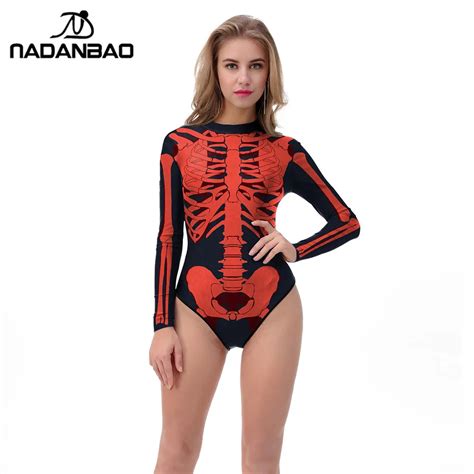 Nadanbao 2018 Halloween One Piece Swimsuit 3d Printed Skeleton Swimwear