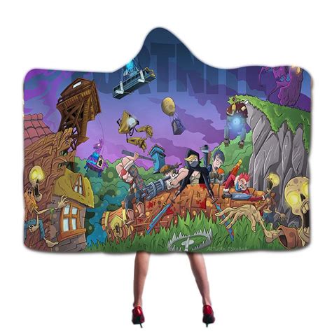 Fortnite Hooded Blankets Fortnite Role Combination Cartoon Style Fleece Hooded Blanket Anime