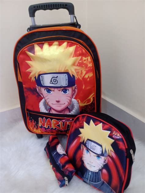 Mochila Rodinhas Juvenil Naruto Uzumaki Estojo E Lancheira Elo