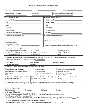 Fillable Online Rollins Foreign National Information Form Rollins