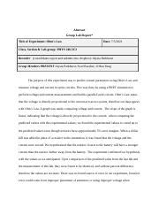 Phys Ohms Law Abstract Docx Abstract Group Lab Report Title Of