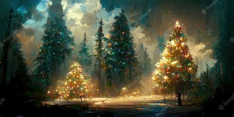 Premium Photo | Christmas tree landscape. digital illustration ...