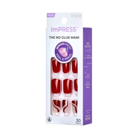 Kiss Impress No Glue Mani Press On Nails Mini Endlessly Red Short Squoval 30 Ct 30 Ct