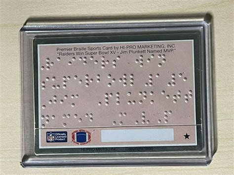 1990 Action Packed Jim Plunkett SP RARE BRAILLE Card Los Angeles