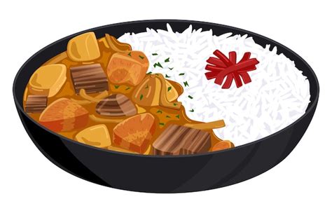 Cuenca De Arroz Con Curry Cocina Japonesa Arte Vectorial Vector Premium