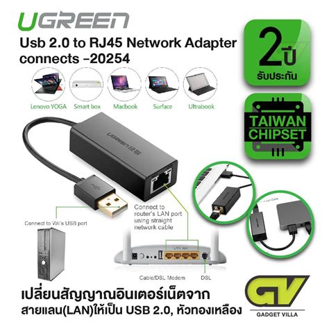 Usb To Ethernet Adapter อุปกรณ์แปลงสัญญาณ Ugreen Usb 20 To Lan 10100 Mbps Abs Case Cr110