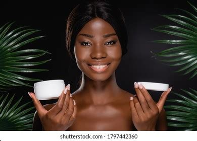 African American Naked Woman Cosmetic Cream Stock Photo 1797442360