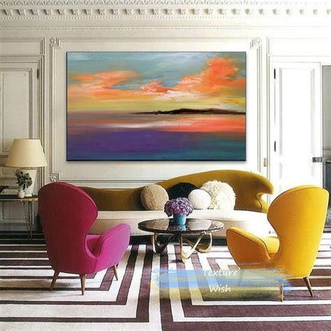 Large Orange Sunset Painting On Canvas Landscape Painting Etsy