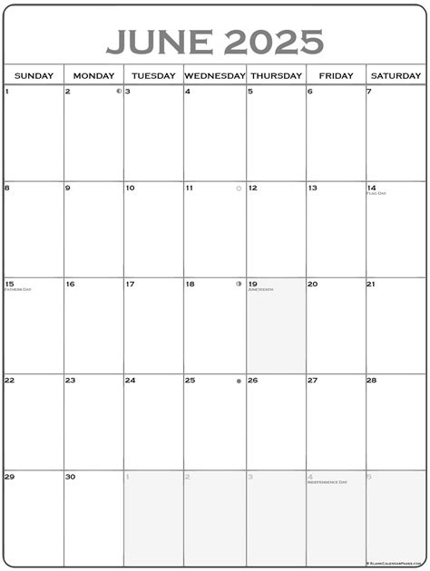 June 2025 vertical calendar
