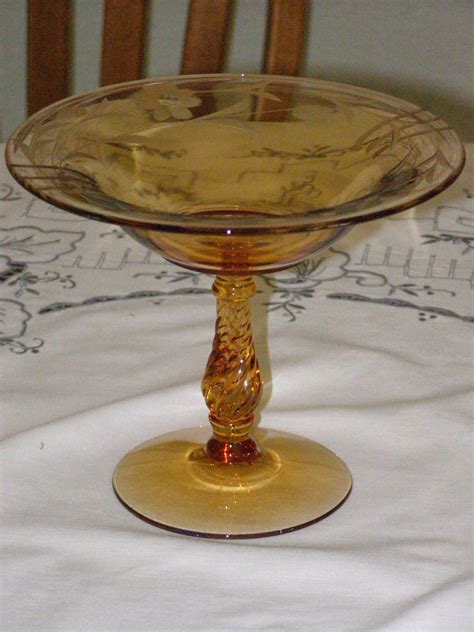 Vintage Fostoria Amber Depression Glass Etched Cut Floral