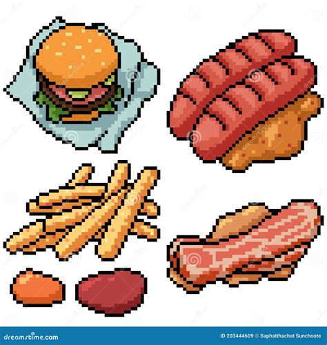 Pixel Art Isolated Junk Food Stock Vector Illustration Of Meal Doodle 203444609