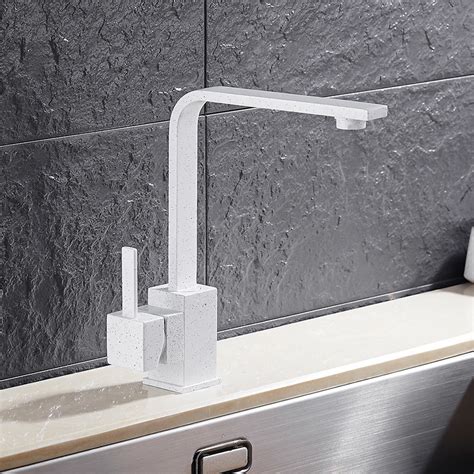Azeta Single Lever Deck Mounted White Brass Hot Cold Water Kitchen Sink Mixer Faucet And Mixer