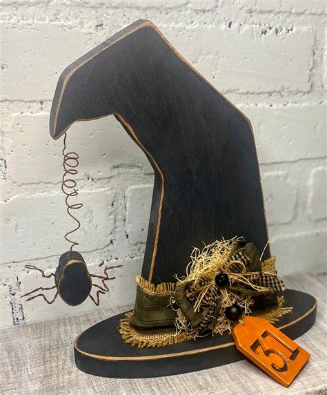 Wooden Witch Hat Rustic Halloween Decor Spooky Decor Handmade Hall