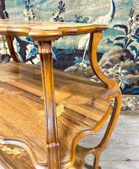 Proantic Emile Gall Tea Table With Three Trays In Marquetry Art