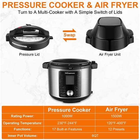 Nictemaw17 In 1 Electric Pressure Cooker 1500w 6qt Air Fryer Electric Pressure Cooker Combo