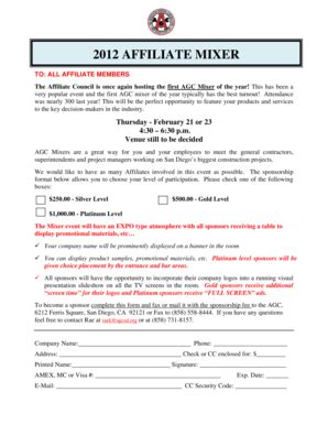 Fillable Online Agcsd Affiliate Mixer Sponsor Form Docx Registration