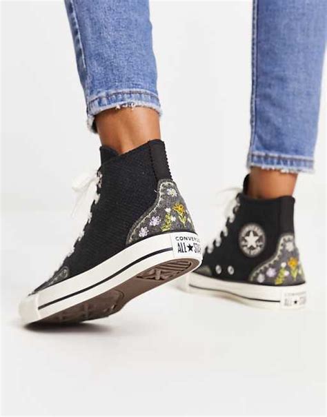 Converse Chuck Taylor All Star Hohe Sneaker In Schwarz Mit Blumen