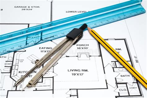 Blue Print Floor Plans With Drawing Compass Stock Image Image Of Architect Diagram 10838965