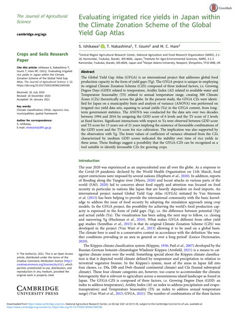 Pdf Evaluating Irrigated Rice Yields In Japan Within The Climate