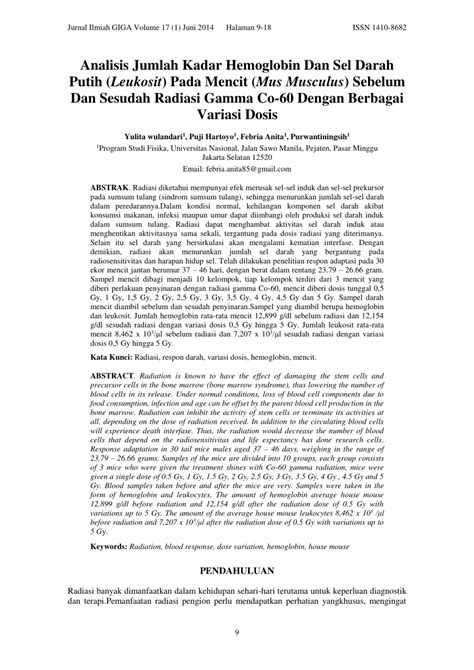 Pdf Analisis Jumlah Kadar Hemoglobin Dan Sel Darah Putih Leukosit