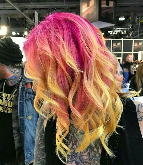 Pink And Yellow Hair Hair Pink Yellow Yellowhairombre Hair