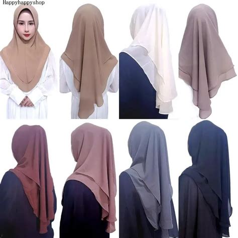 Women S Two Layers Hijab Instant Malaysia Headscarf Shawls Arab Khimar