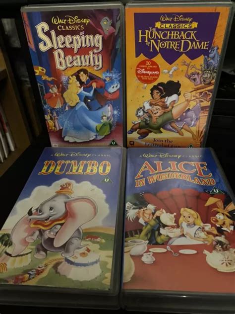 RETRO VINTAGE DISNEY VHS Tapes Bundle X4 Dumbo Alice Hunchback Sleeping