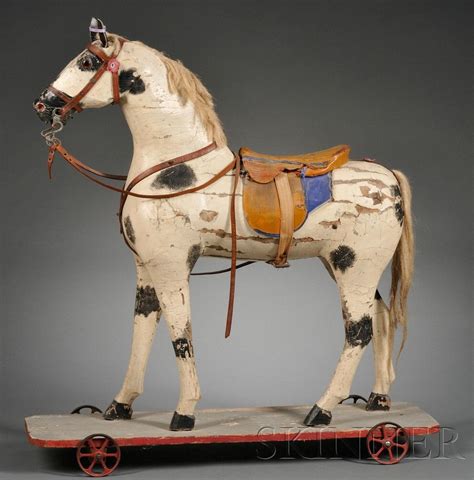 Painted Wooden Horse Pull Toy Late 19th Century With Glass Eyes