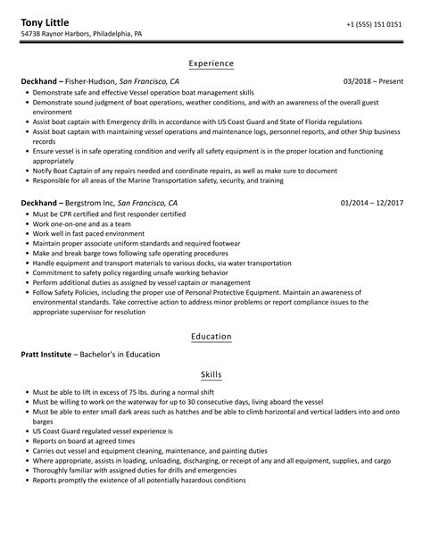 Deckhand Resume Samples Velvet Jobs