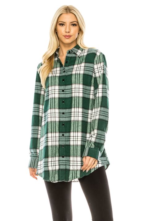 Haute Edition Womens Long Button Down Flannel Tunic Shirt With Plus