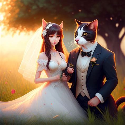 Ralsei Anthropomorphic Cat Girl In A Wedding Dress In The Grass With