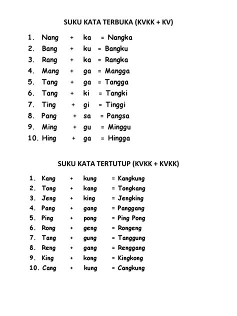 Detail Contoh Dua Suku Kata Koleksi Nomer 21