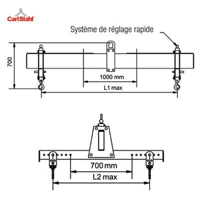 Palonnier en H aluminium avec crochets de sécurité réglables