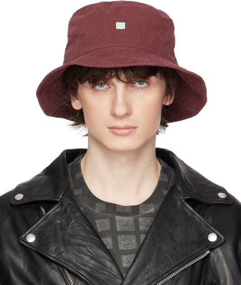 Burgundy Embroidered Bucket Hat By Acne Studios On Sale