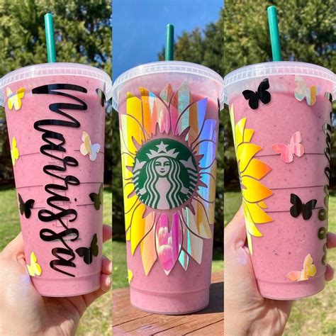 Personalized Sunflower And Butterfly Starbucks Cup Customized Starbucks Cup With Name Starbucks