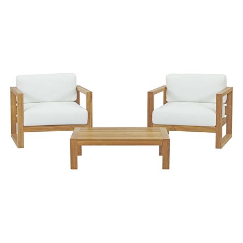 Upland 3 Piece Outdoor Patio Teak Set With Coffee Table Conversation