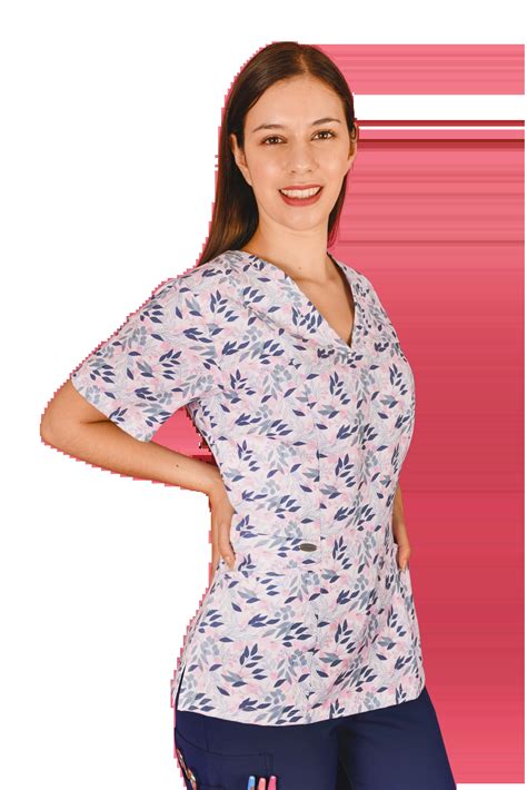 Uniforme Cl Nico Estampado Flores Blanco Tops Mujer Aur Sima