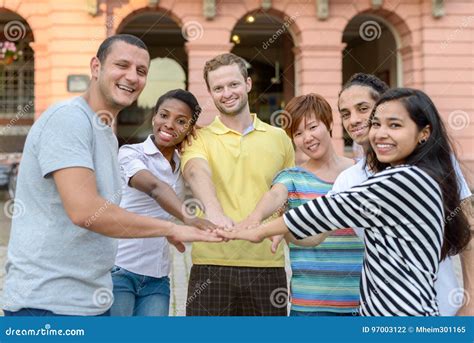 Happy Smiling Multiracial Group Of Young Friends Stock Photo Image Of