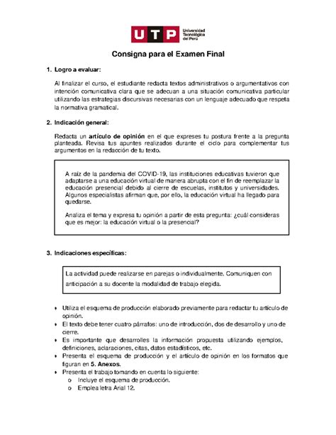 Semana 18 Examen Final Docx Consigna Para El Examen Final 1 Logro