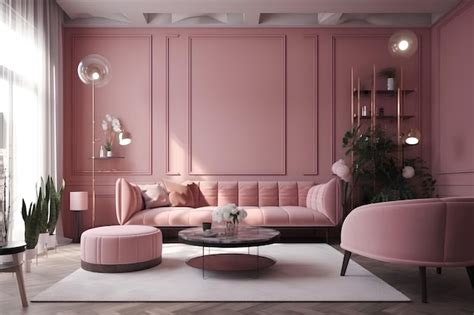 Premium AI Image | Interior of living room in pink colors in modern house