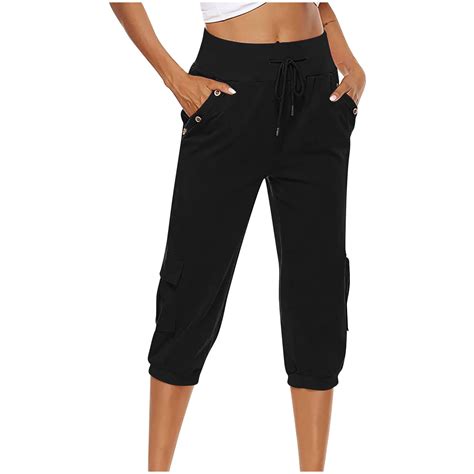 Deholifer Women S Hiking Cargo Joggers Pants Lightweight Quick Dry Capris High Waist Linen