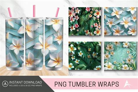 D Tropical Plumerias Tumbler Wrap