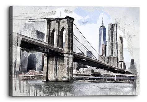Brooklyn Bridge Abstract Water Canvas Wall Art Picture Home Etsy