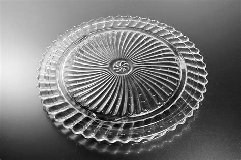 Footed Cake Plate Swirl Pattern Clear Glass Round