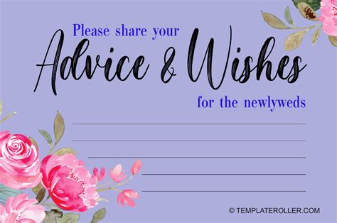 Wedding Advice Card Template Violet Download Printable Pdf