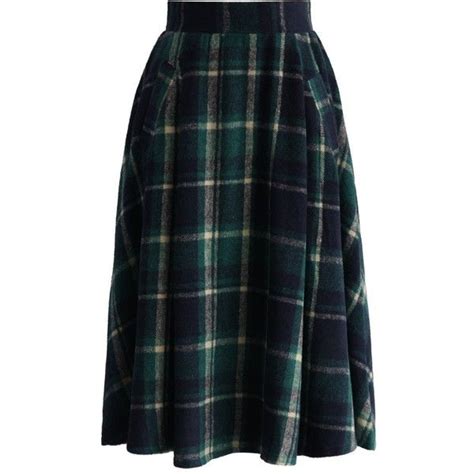 Chicwish Retro A Line Midi Skirt In Green Plaids Tartan Fashion