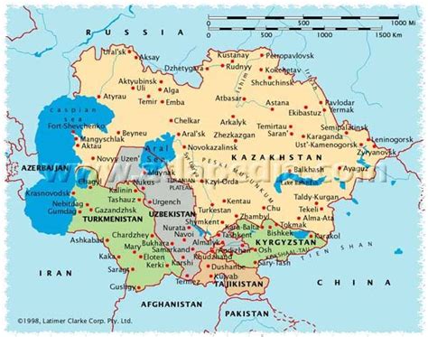 Political Map Of Kazakhstan Uzbekistan Turkmenistan Tajikistan