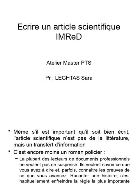 Ecrire Un Article Scientifique Imred Pdf