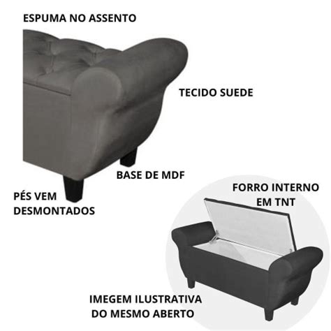 Recamier Baú Para Cama Casal Ana 150 Cm Estofado Cor Cinza em Promoção